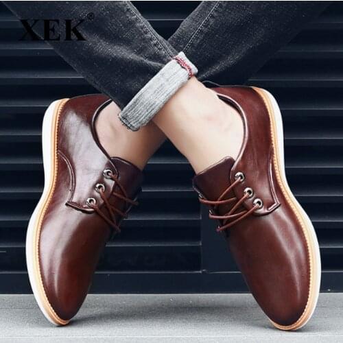 XEK New 2018 Men Casual Shoes Leather Summer Breathable Holes Brand Flat Shoes for Men Drop Shipping ZLL394