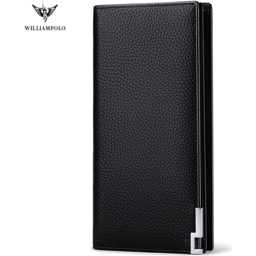 WilliamPOLO Men Wallet Long Clutch Credit Card Holder Genuine Leather Slim Multi Card Phone Money Case Purse with Zipper Pocket