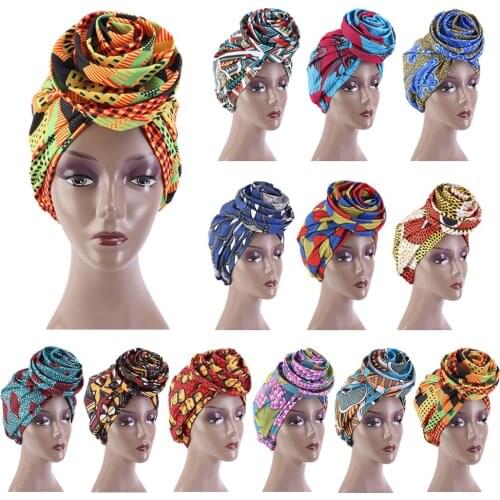 2021 New Fashion Bonnet Women African Floral Print Ankara Bonnet Hat Ladies Turban Big Flower Cap Head Scarf Beanies Wrap Indian