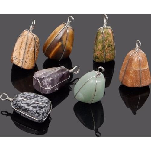 Natural Amethysts Quartz Opal Lapis Lazuli Tiger Eye Irregular Stone Pendant Handmade Wired Wrapped Nuggets Stone Pendants Women