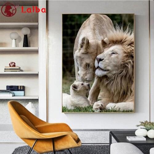 Full Square Diamond Animal art, lion family Embroidery Sale Gift Handicraft Diamond Painting Cross Stitch Home Decoration