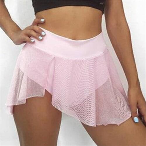 See Through Summer Shorts Skirt Women Elegant Dancewear Aesthetic Short Skirts Sexy Ruffle Mesh Female Shorts
