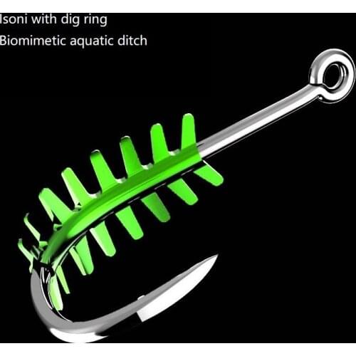 Fishing Hook 20pc/lot High Carbon Steel Hook With Dig Ring Bionic Invisible Aquatic Grass Isonian Barbed Hook Fishing Tackle