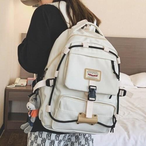 Girl Student Kawaii Backpack Buckle Fashion Book School Bag Women Nylon Waterproof Backpacks Cute Doll Female Bags Ladies 50