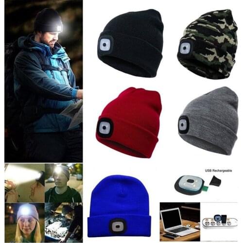 Unisex LED Beanie Hat With USB Rechargeable Battery 5 Hours High Powered Light