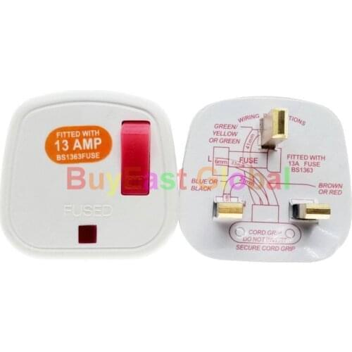 UK, Malaysia, Singapore Rewireable Plug BS1363 13A Fuse Main Switch LED Indicator