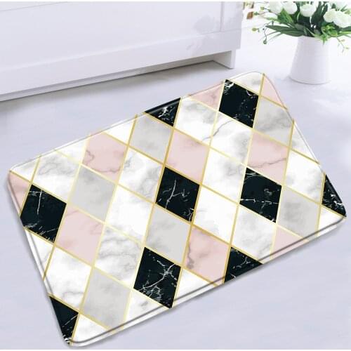 Nordic Marble Non-slip Bathroom Mat Black And White Geometric Stripes Simple Bath Floor Rugs Kitchen Entrance Carpet Home Decor