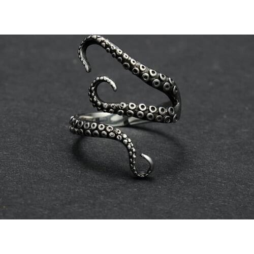 VamGoth1573 Titanium Steel Deep sea Unique Octopus Ring for Women Men Opened Adjustable Size Free Shipping