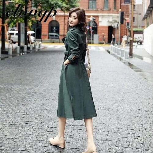 High Quality New Autumn Long Women Trench Coat Double Breasted Belted Storm Flaps Khaki Dress Loose Coat Lady Outerwear Fashion