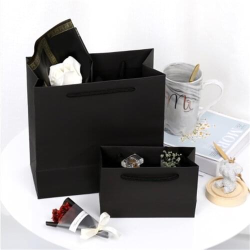 High Quality Handbag Present Bag Black Paper Gift Bags Kraft Paper Bag With Handle Wedding Birthday Party Favor Package Bag