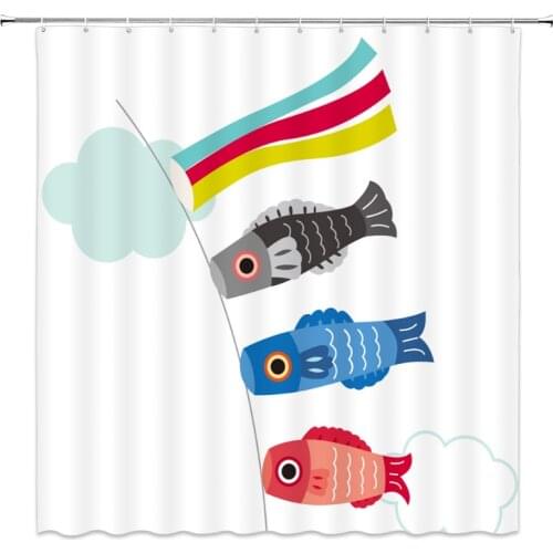 Japanese Carp Streamer Japanese Lucky Cat Print Shower Curtain Bathroom Shower Cover Shower Curtain with 12 Hooks