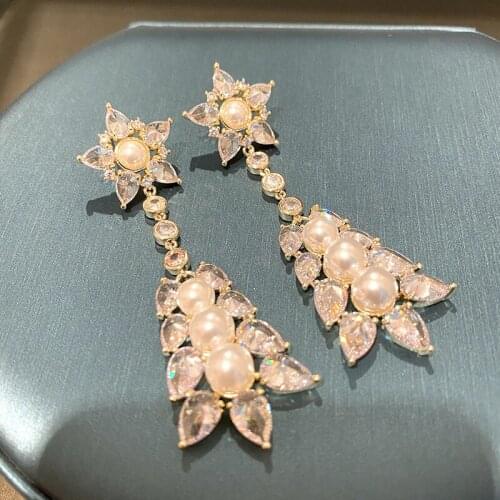 Women Geometric Earrings Shiny Star Wheat Ear Pearl Jewelry Girl Kids Long Tassel Banquet Catwalk Jewelry boucle doreille luxe