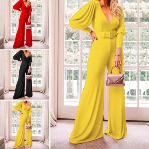 Lady Jumpsuits Women Casual Playsuit Summer Long Sleeve Playsuit Romper Women Tie Waist Wide Leg Trousers Playsuit Overalls S-XL