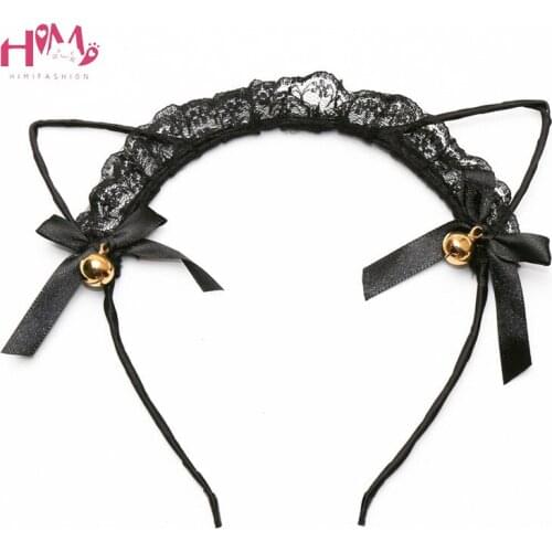 Lolita Style Sweet Girls Hairbands Sexy Lace Cat Ear Club Party Headbands Hairwear Womens Funny Bell Gothic Halloween Hair Hoop