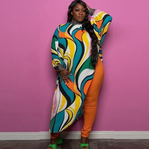 5XL 4XL Plus Size Women Tops Turtleneck Loose Irregular Long Tops Autumn New Print Fashion Batwing Sleeve Casual Tunics T Shirts