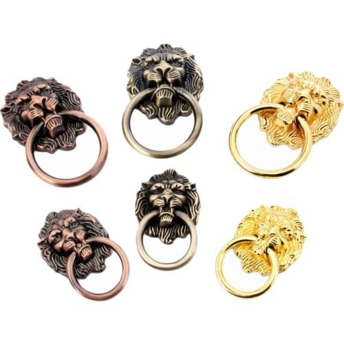 1Pc Antique Furniture Handles Vintage Lion Head Cabinet Knobs and Handles Furniture Door Cabinet Drawer Pull Handle Knob Ring