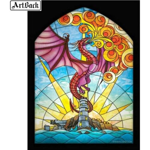 5d diamond painting dragon mosaic color window flower full square 60x80cm rhinestone diamond embroidery decoration