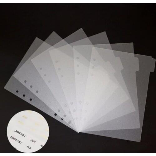 6pcs Separator Page+3pcs Stickers PVC Transparent A5 Notebook Spiral Binder Index Dividers Diary Sticker Stationery Bookmarks