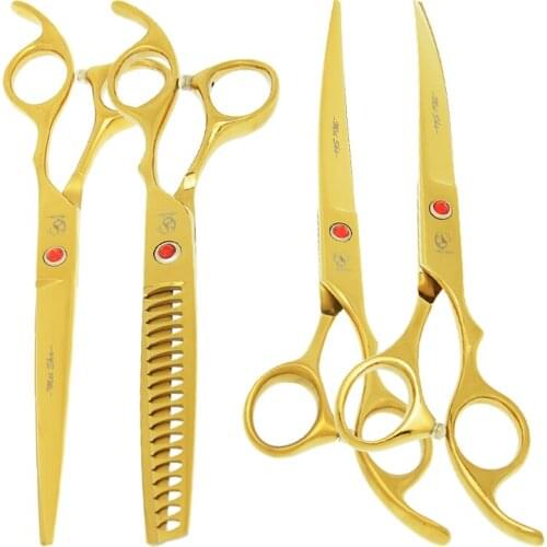7.0" Professional Pets Scissors Set for Dog Grooming Animals Hair Cutting Shears Curved Shear Fish Bone Thinning Tijeras B0015A