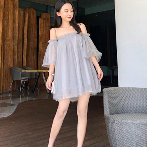 White gray black mesh dresses women 2021 New sexy off the shoulder french vintage cuteruffle dresses elegant mini Partydress