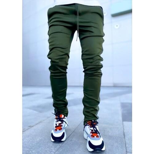 Pants Men Autumn Fashion Solid Reflective Casual Loose Elastic Mid Waist Fake Zippers Long Pants High Street Male Cargo Pants