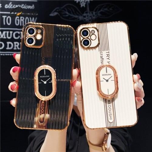 For iPhone 11 Case Luxury Stripe Electroplated Gold Glitter Ring Holder Silicone Cases for iPhone 7 8 Plus XS Max XR X 12 Pro SE
