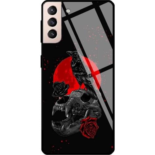 Skull Crow Moon Skeleton Gothic Occult Tempered Glass Phone Case For Samsung Galaxy S20 FE S21 Ultra Note20 S8 S9 10 Plus Note10