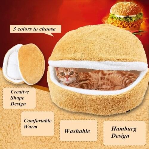 JCPAL Luxury Washable Shell Pet House Winter Warm Cat Bed Soft Berber Fleece Kitten Mat Hamburger Puppy Kennel Cats House