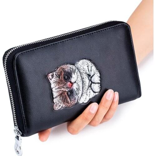 Women Multi-function Wallet Genuine Leather Lady Purses Cartoon Painted Cat Ladies Clutch Wallet Long Female Wallet Large Capaci
