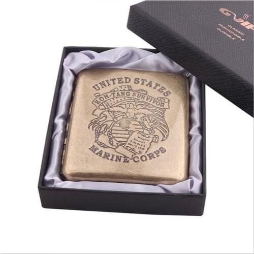 Metal Vintage Brass Cigarette Case with Gift Box Container 20 Pcs Regular Size Cigarettes Tobacco Holder Pocket Box Storage