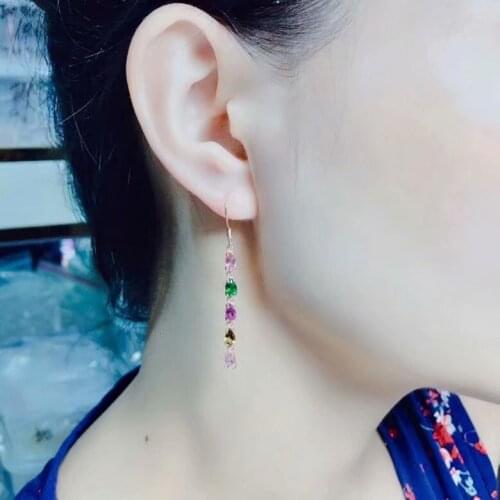 Fashion 925 pure silver inlaid with natural color blue ear pendant jewelry banquet gift