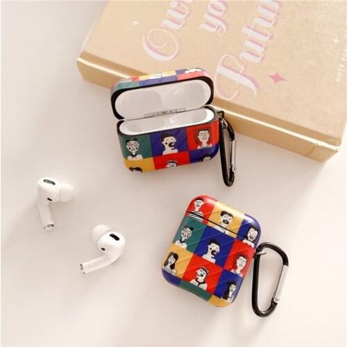Fashion Lattice Head Portrait twill Silicone Case for Apple Airpods 1 2 Pro Protective Cover Bluetooth Wireless Earphone Case