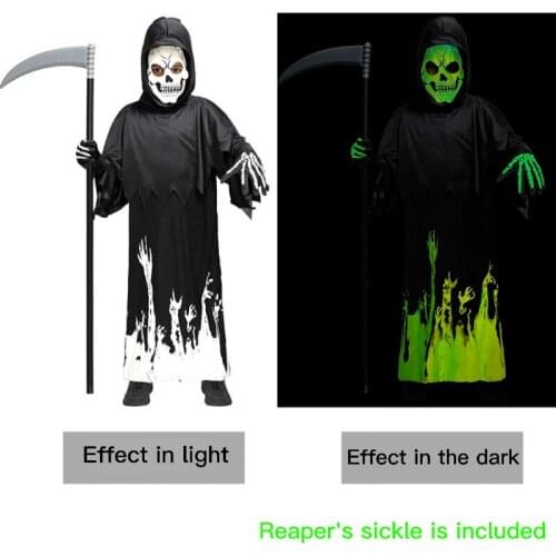 2021 new luminous ghost death costume full set of childrens Halloween costume carnival party dress up one-piece suit 4-12 y