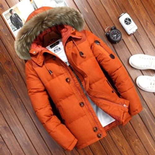 New mens down jacket mens short white duck down padded collar outdoor winter coat mens warm plus-size coat