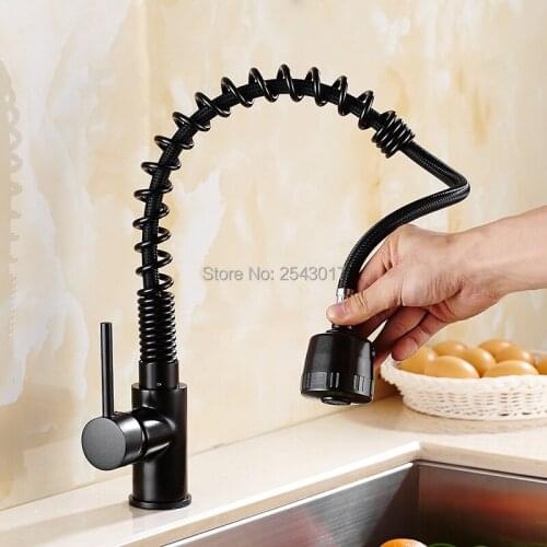 New Arrivals Kitchen Pull Out Faucet Black Finish Flexible Spring Hot and Cold Mixer Taps Deck Mounted Swivel Faucet ZR377