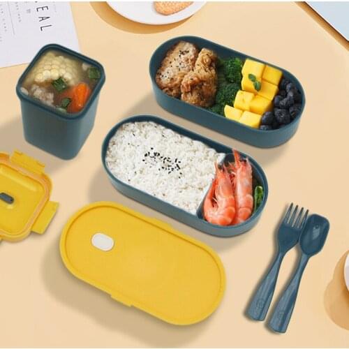 New Double Layer Healthy Material Lunch Box With Fork Spoon Dinnerware Set Microwave Bento Boxes Food Storage Container