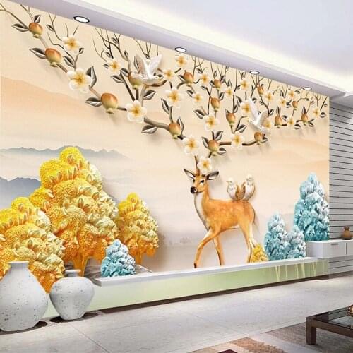Custom Mural Wallpaper 3D Stereoscopic Elk Tree Bird Living Room Study Room Hall Background Decoration Wall Papers Home Decor