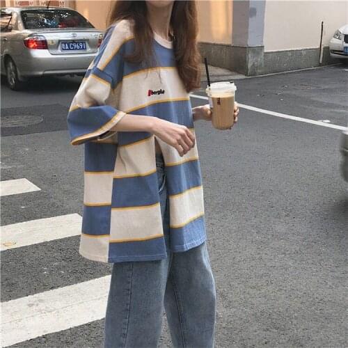 Fives colors Women Cotton Purple Striped Tops Slim Fit t shirt Harajuku Tshirt Summer Short Sleeve Korean Feminina crop Tops y2k