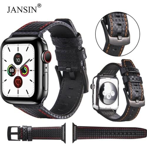 Carbon Fiber Leather For iWatch Series 5 6 40mm 44mm Metal Clasp Buckle Bracelet Strap For Apple Watch Band 38mm 42mm Watchband
