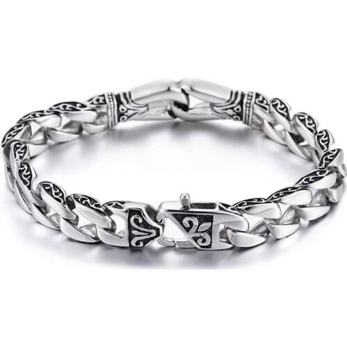 Retro Totem Chain Link Bracelet for Men Amazing Stainless Steel Mens Wristband Fashion Male Jewelry 8.3Inch