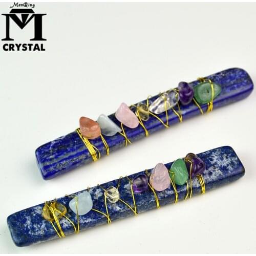 Seven Chakra Healing rough Crystals Stones copper Wrapped Raw lapis lazuli Stick Wand Yoga Meditation Spiritual Reiki