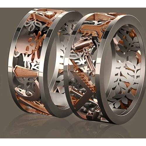 JK Unique Double Layer Hollow Out Skull Punk Women Ring Two Tone Color Top Quality Delicate Pattern Female Party Finger Ring