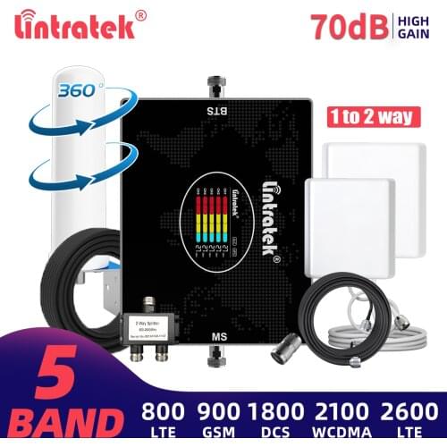 Lintratek 5 Band 2G 3G 4G Signal Booster LTE GSM WCDMA Cellular Amplifier 800 B20 900 1800 1900 2100 2600 B7 Signal Repeater Kit