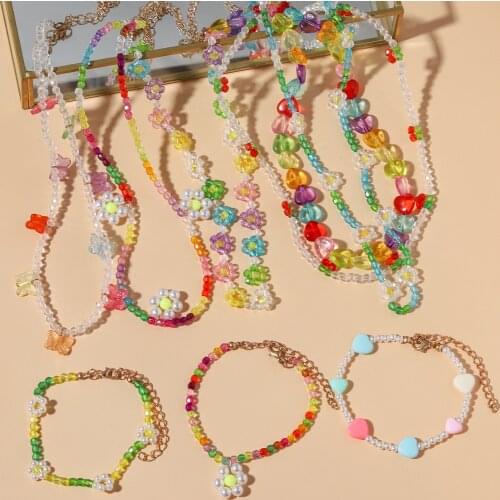 Vedawas INS Fashion Cute Daisy Flower Colorful Beads Clavicle Choker Necklace for Women Girls Spring Summer Jewelry Wholesale