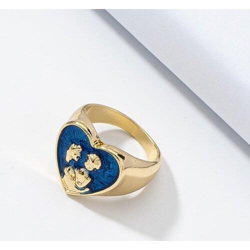 New Ins Vintage Van Gogh Abstract Ring Simple Love Heart Rings For Women Girls Fashion Jewelry