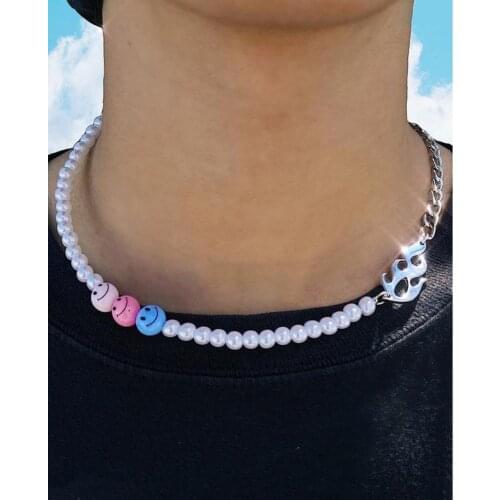 Vintage Creative Pearl Flame Chains Choker Necklaces for Men Women Korean Fashion Party Jewelry Hip Hop Strand Necklace Gift New