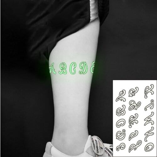 Waterproof Temporary Luminous Tattoo Sticker Letter of The Alphabet A To O Bright Flash Tatoo Fake Tatto for Kids Women Men
