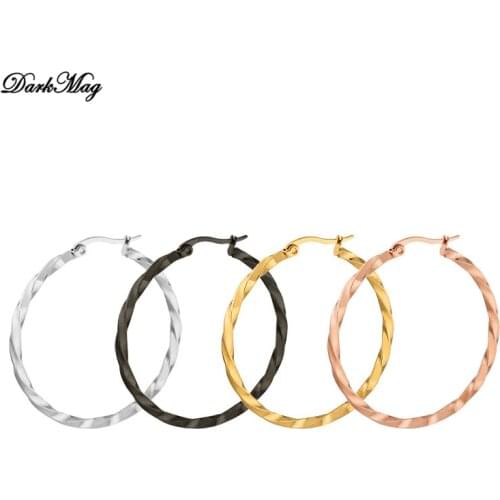 DarkMag Women Large Circle Silver Color Hoop Earrings Gold for Women Round Huggie Creole Earrings Vintage Stainless Earrings