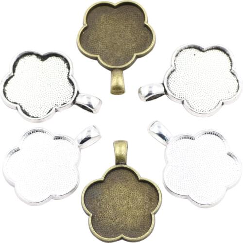ZHUBI 10pc/lot Fit 24*24mm Flower Shape Glass Cabochon Cameo Necklace Pendant Charm Base Tray Bezel Blank Diy Making Findings