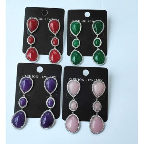 1 pair Fashion Jewelry Micro pave CZ Natural Stone Water Drop Earrings Gem stone Charm Women dangle Earring gift ER1023